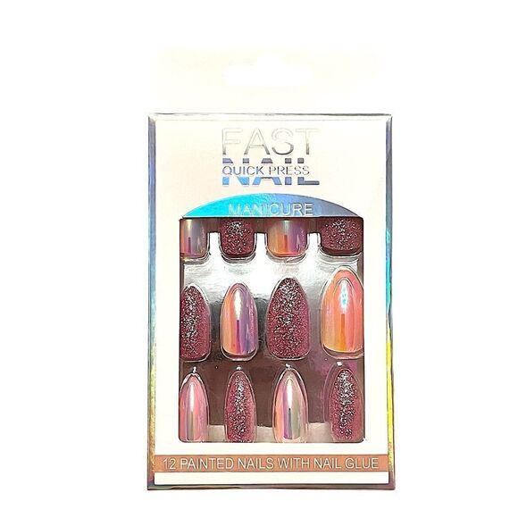 Pink Iridescent Glitter Almond Press Medium Length Press On Nails - Picture 1 of 4